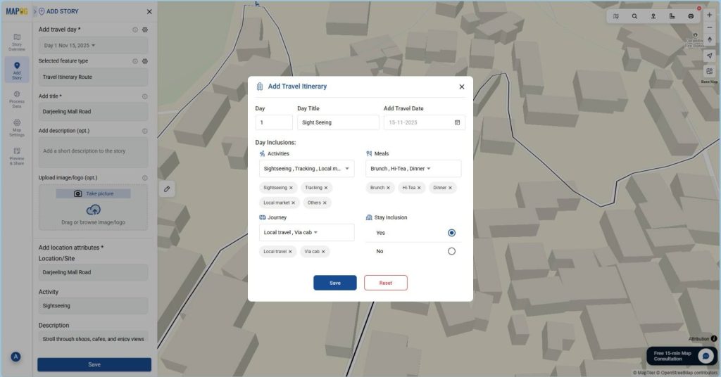 Assigning travel day details to map locations