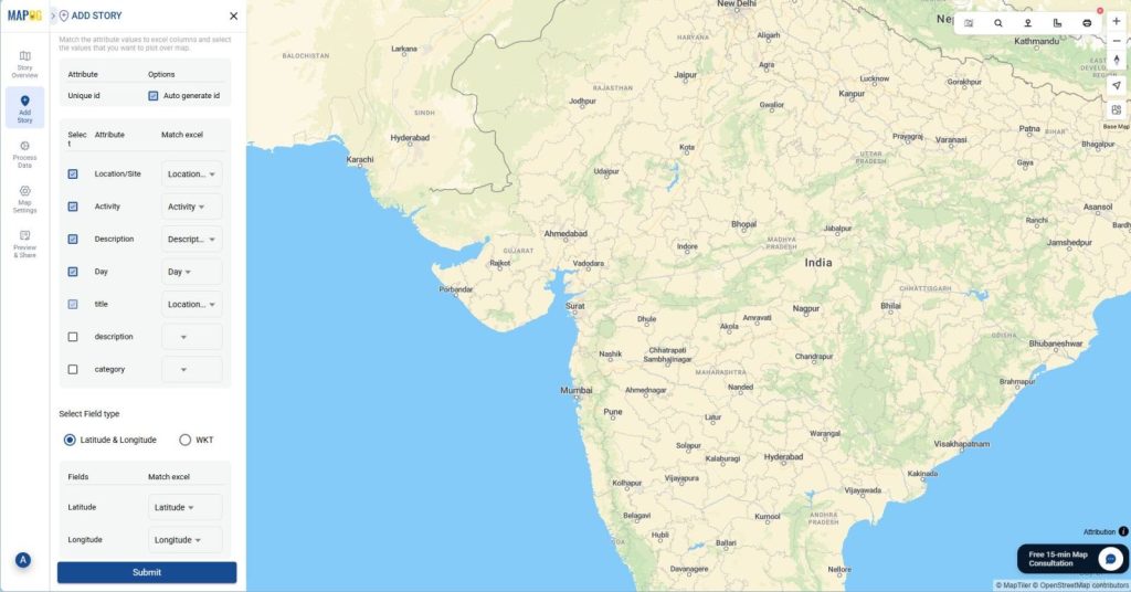Uploading itinerary data to create interactive map points