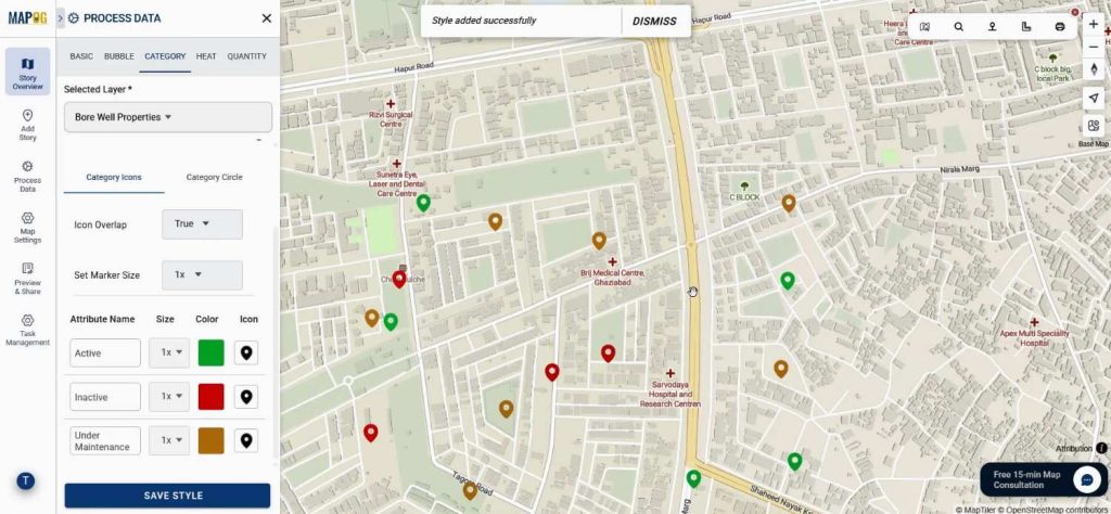 borewell data visualization with categorized status layers
