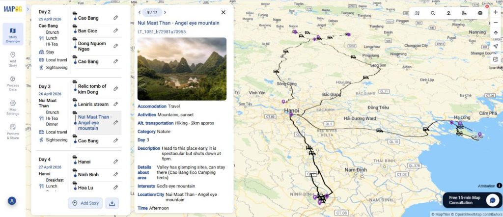 Dynamic travel itinerary map.