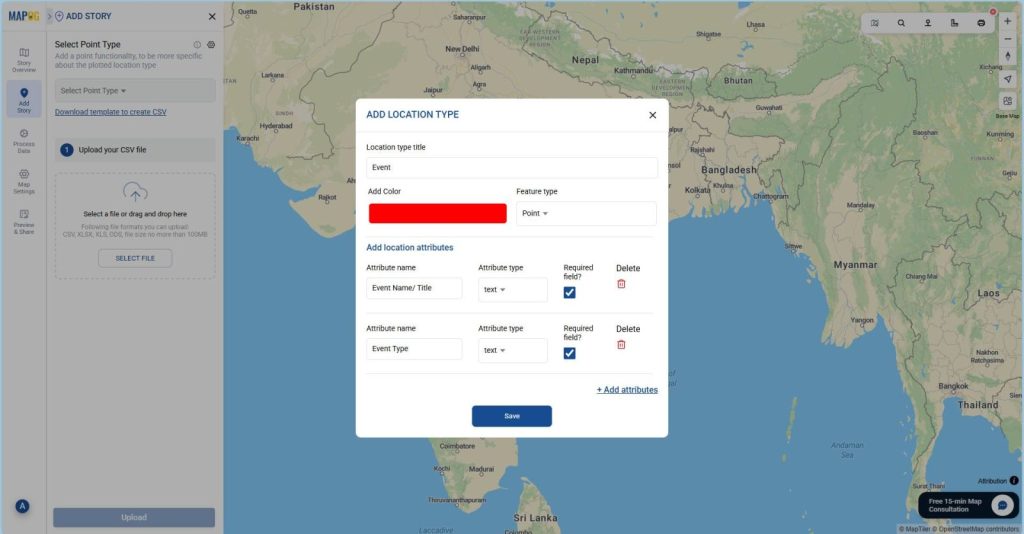 Create a new point type and add attribute fields.