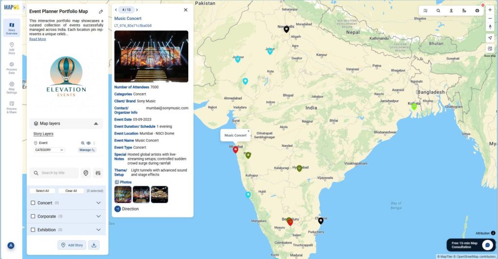 An interactive map showing different point of location.
