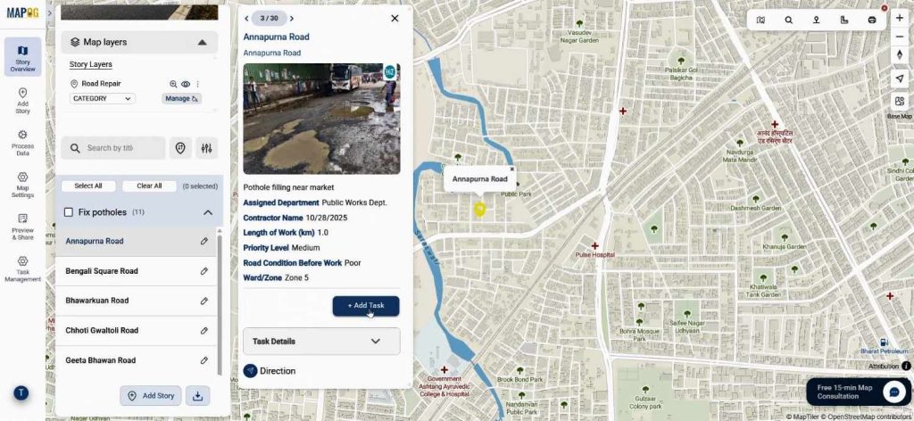 Click on add task for Track Task Progress on a Map