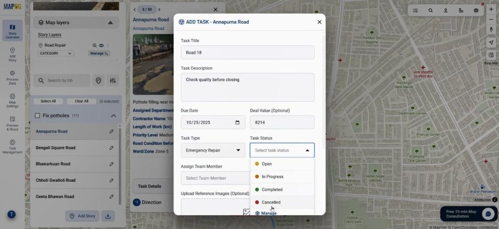 Track Task Progress on Map