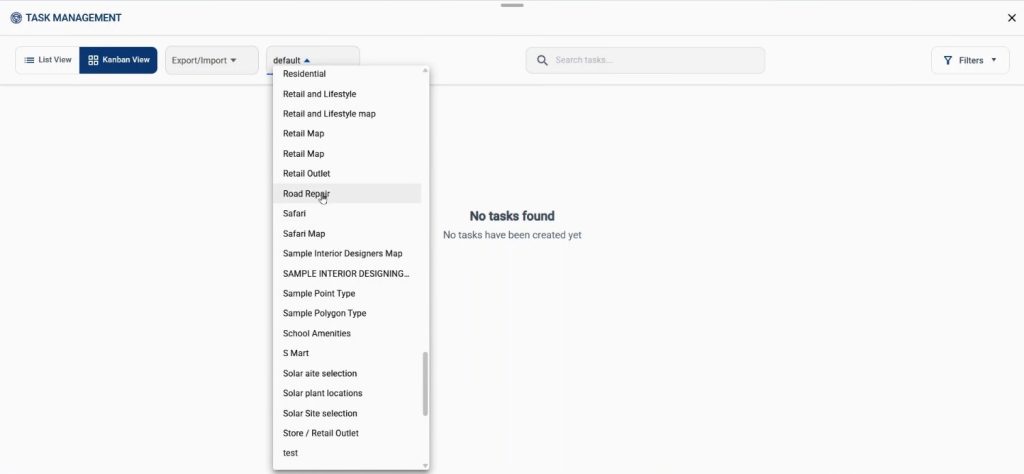 Select feature type for Track Task Progress