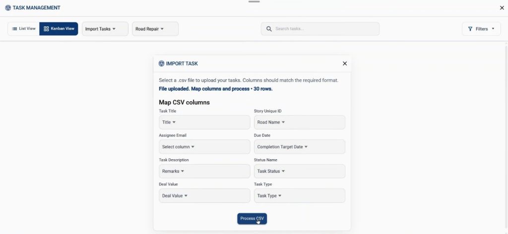 Match the attributes with coloums for Track task progress