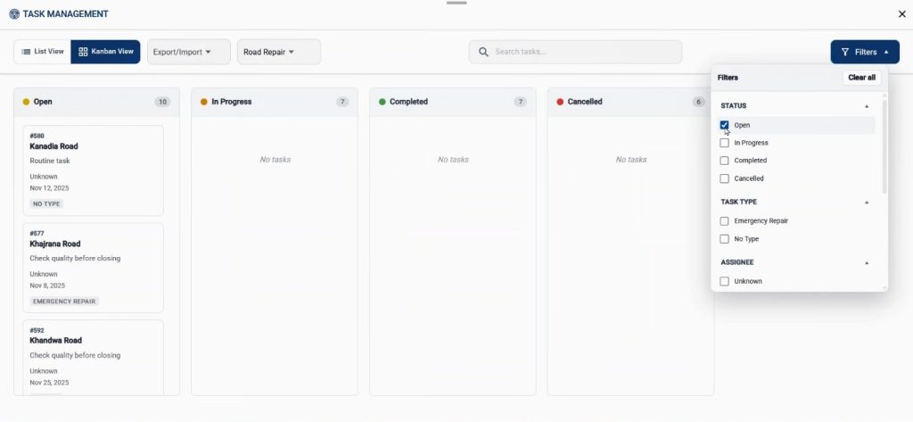 Check the projects based on status