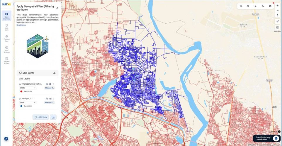 Click on “Publish” to add the filtered result Using geospatial filters to simplify as a new layer.