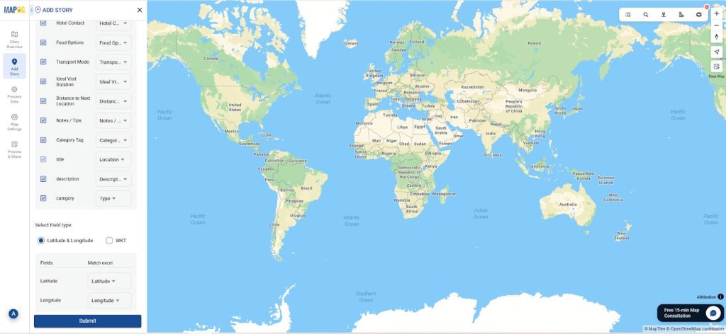 Interactive Travel Itinerary Mapping: upload data