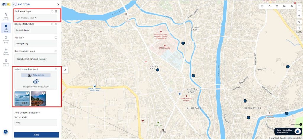 Interactive Travel Itinerary Mapping: add location details