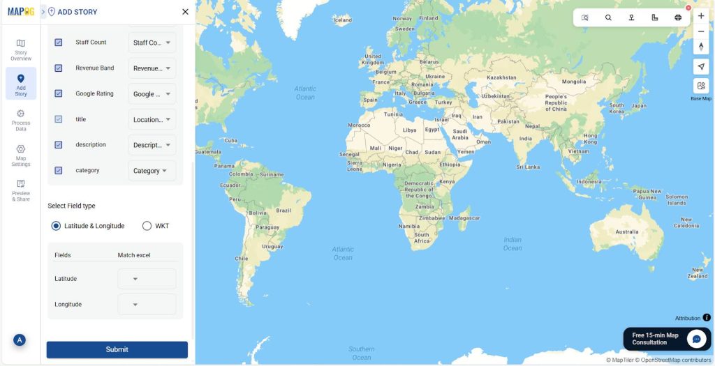 shows defining coordinates to align points on map