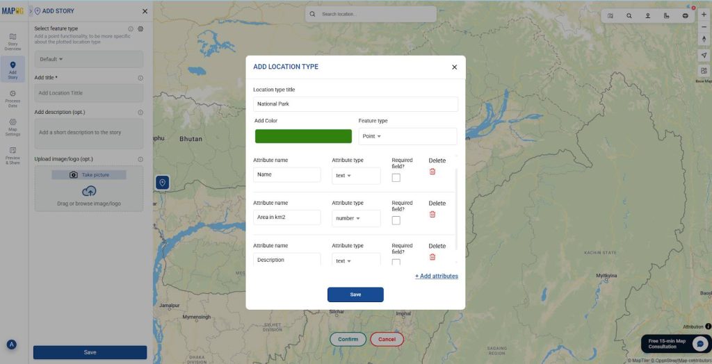 Creation of a new feature type with attributes.