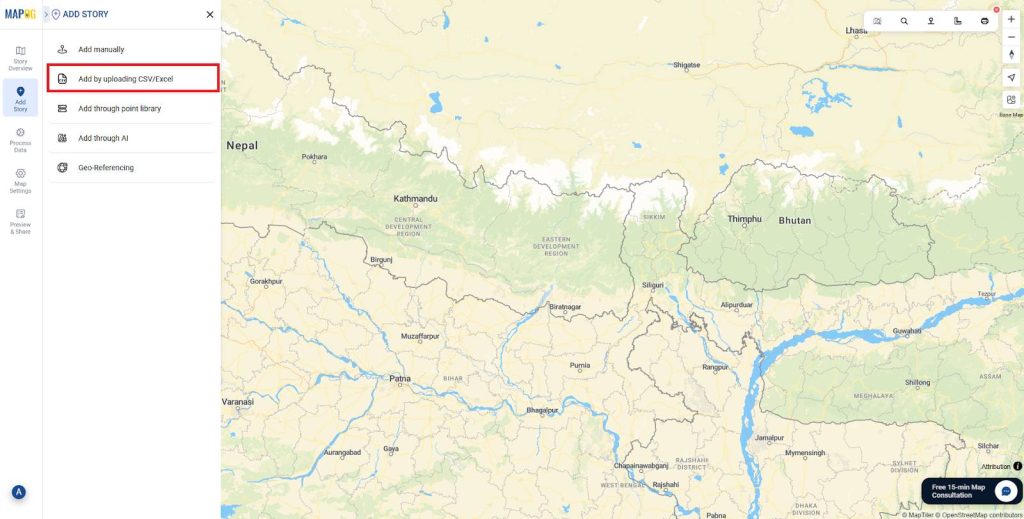 Adding story points and narratives by uploading CSV/Excel.