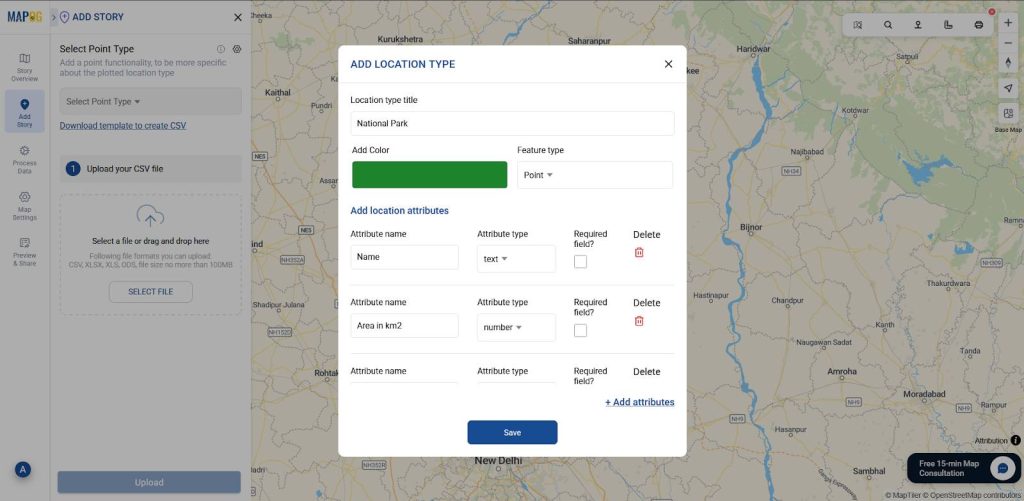 Creation of a new location type and add attributes.