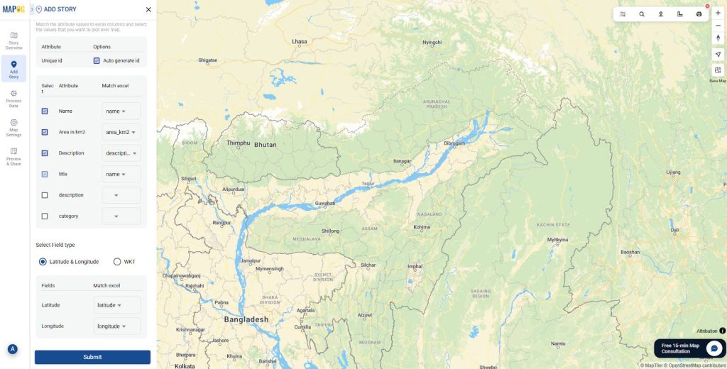 Matching the attribute values to the columns of excel file and match latitude and longitude columns.