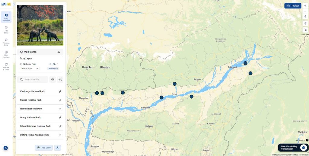 Image showing National Parks of Assam on a map.
