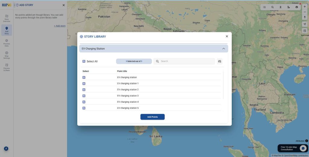 Adding story points through point library.