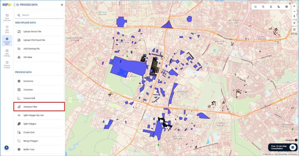 Go to “Process data”. Then choose Advance filter option.
