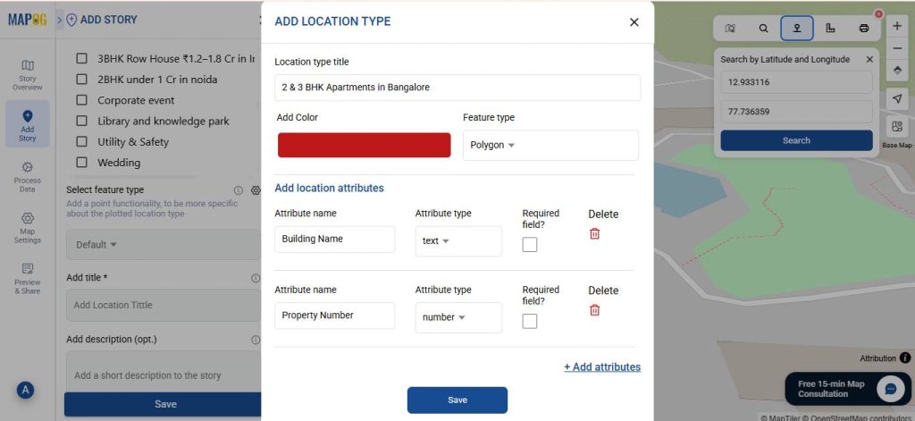 Adding attributes - map real estate properties online