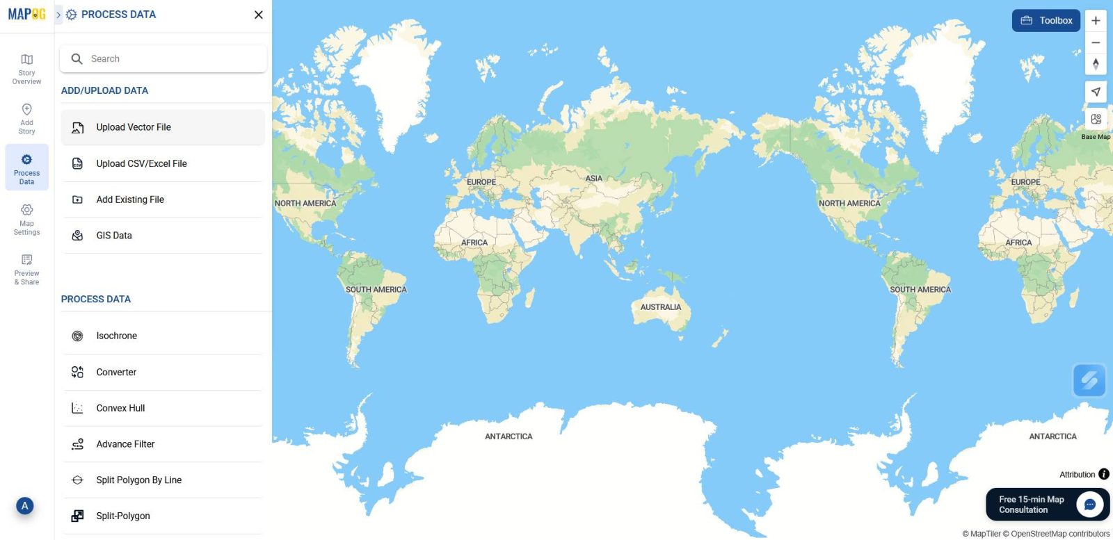 Creating a new map in MAPOG to begin the process to visualize GeoJSON data.