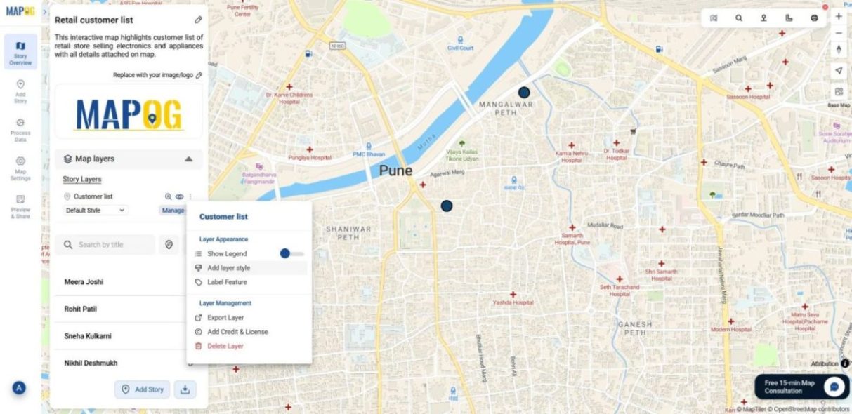 shows Layer Panel where add layer style option is chosen