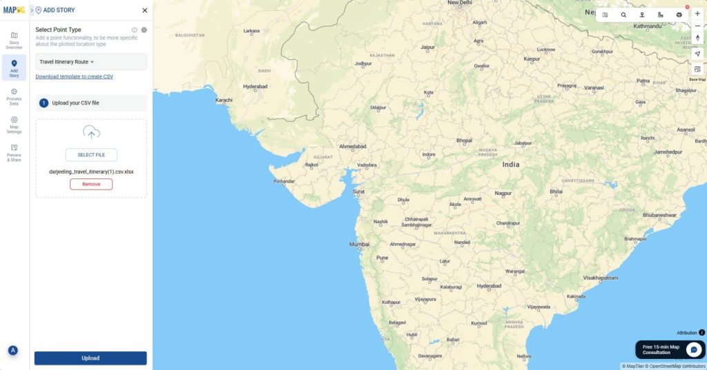 Uploading itinerary data to create interactive maps with dynamic story points