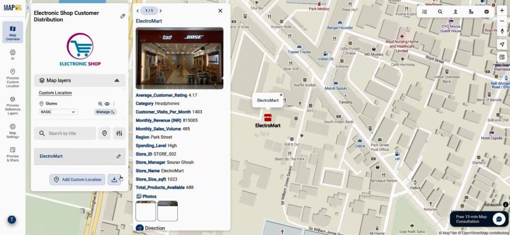 pre-pinned store location to analyze customer distribution 