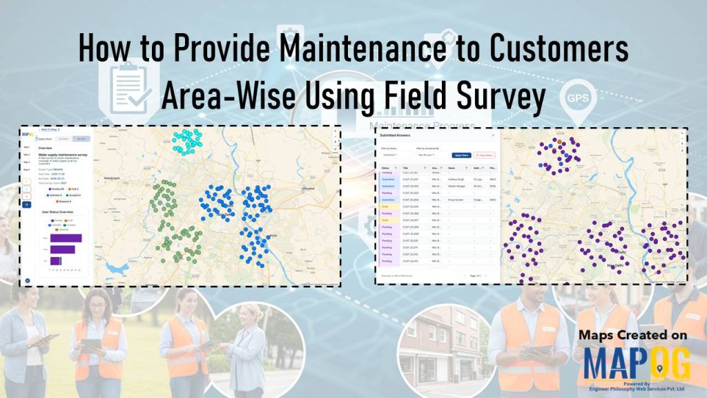 Visualization of customers points with stats showing drafted , submitted and pending surveys. useful to provide maintenance to customers area-wise