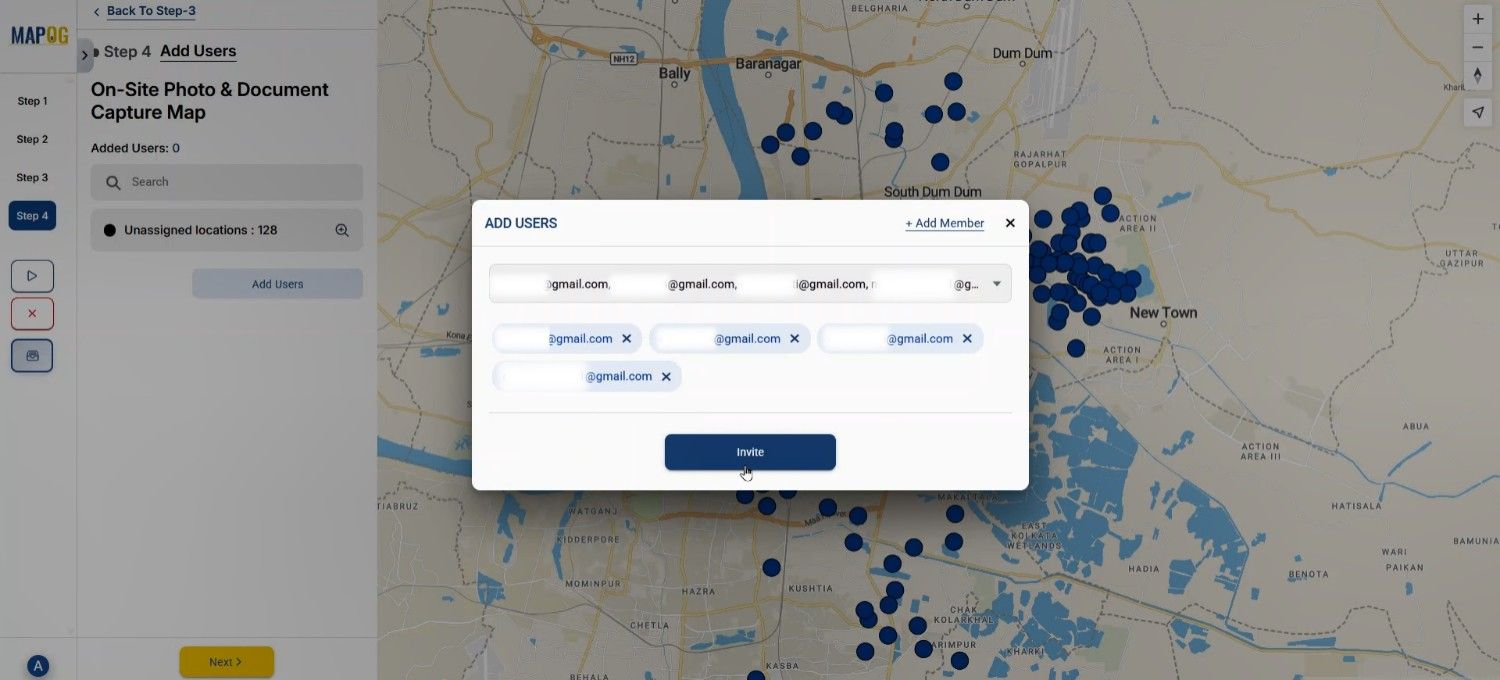 user assignment view for customer documents onsite mapping.