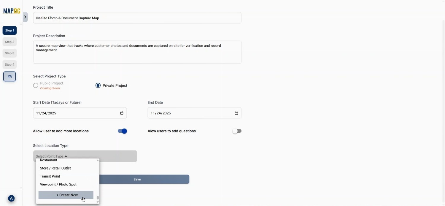 project setup screen created for customer documents onsite workflow.