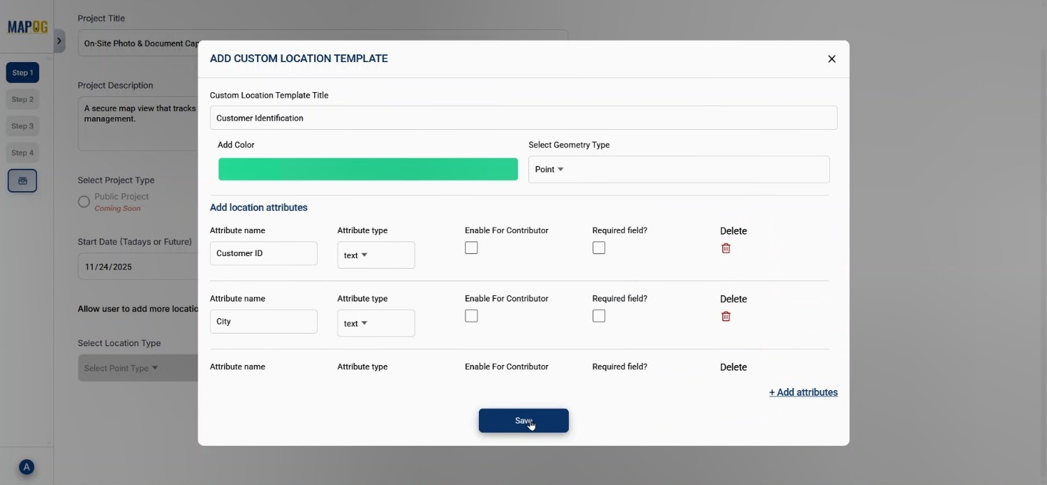 location type page with customer documents onsite attributes.