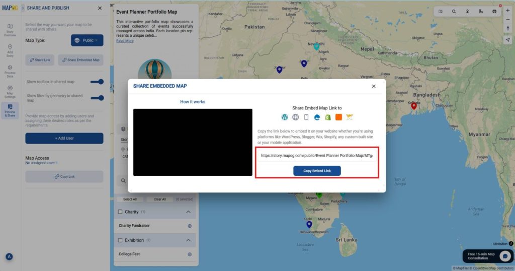 Interactive public map embed link