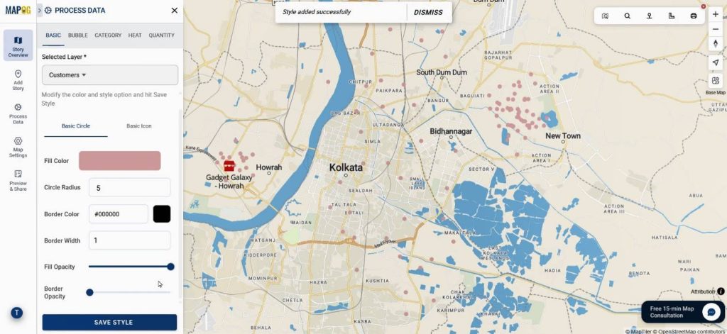 Map styled with color-coded customer density clusters for analysis.