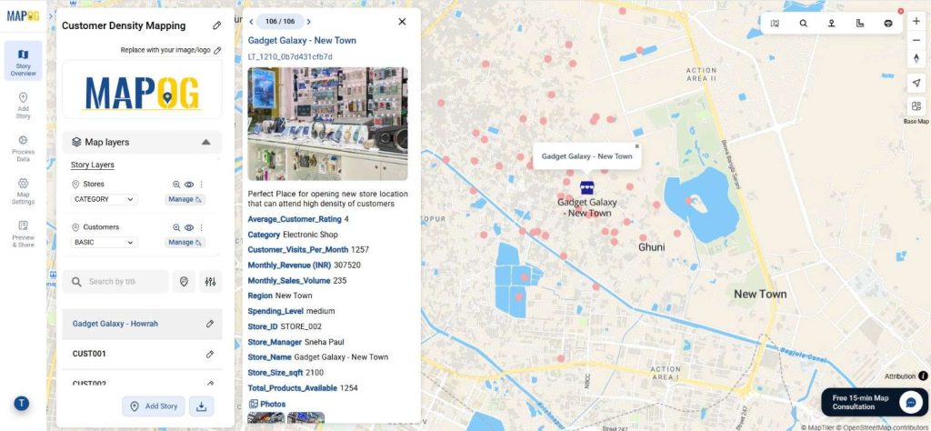 Data points mapped across regions showing customer spending trends.