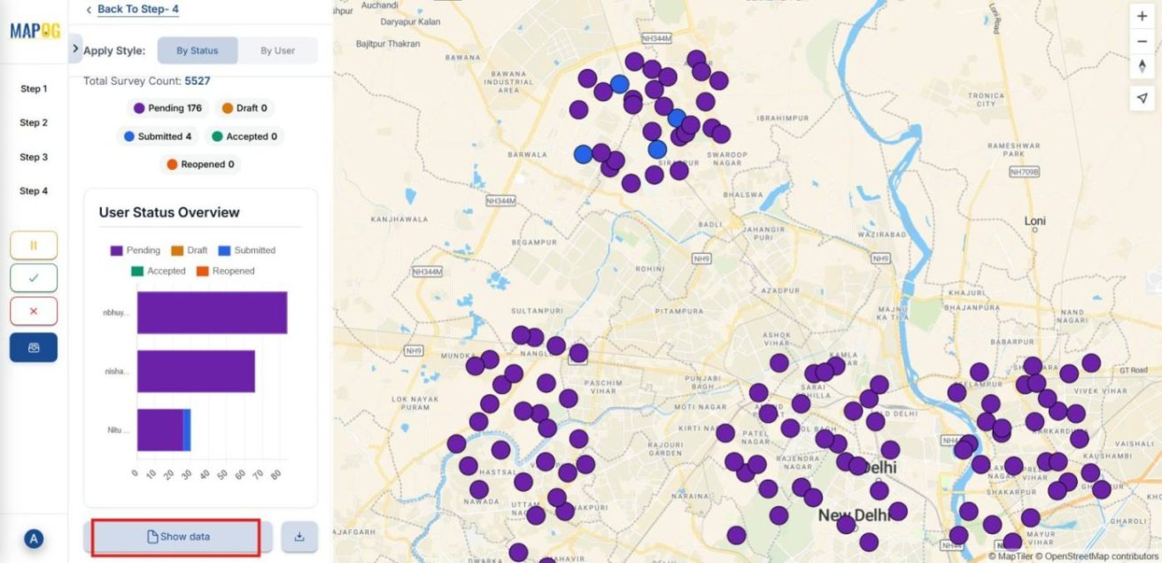 Overview panel displaying submitted, pending, and drafted surveys.