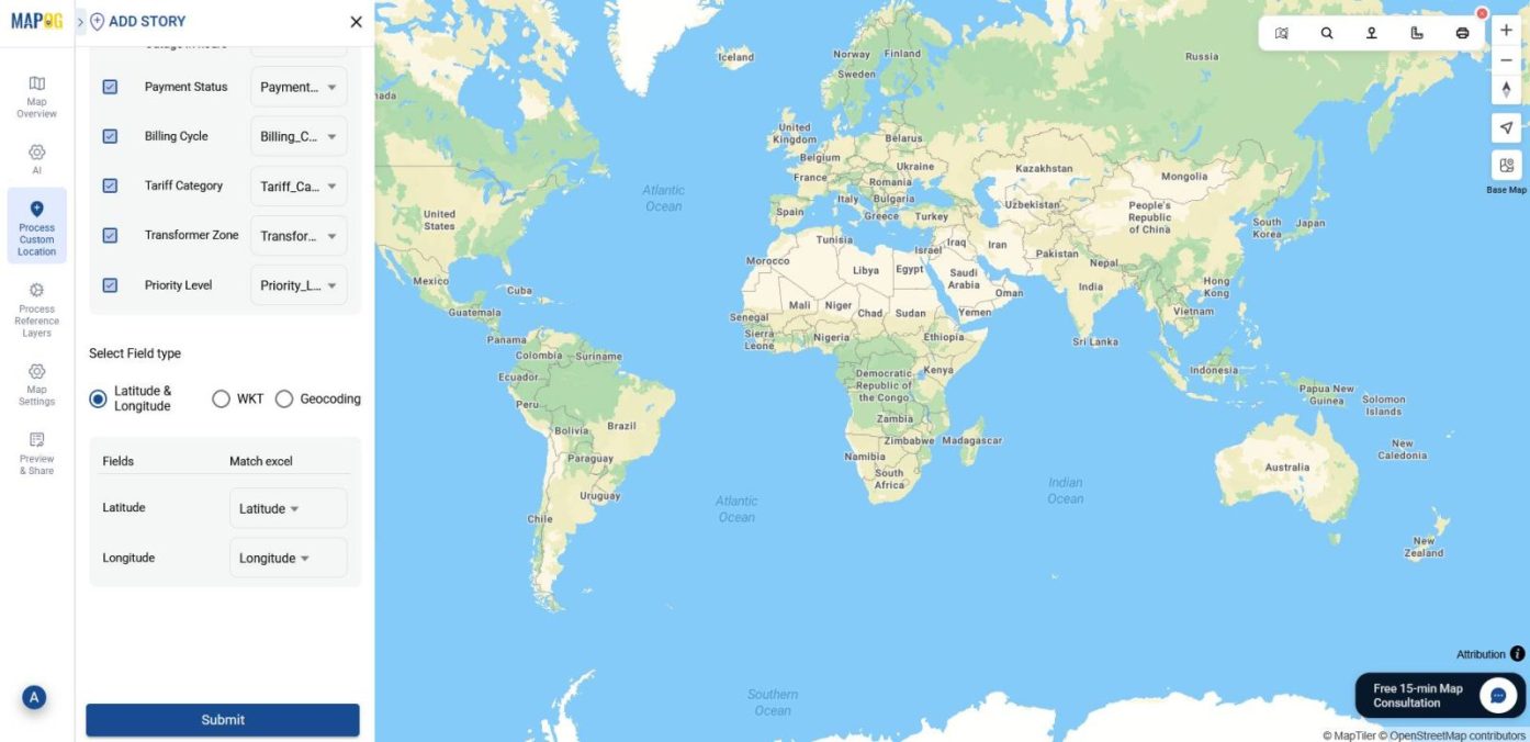 match attributes Interface showing matched attribute fields with Excel columns.