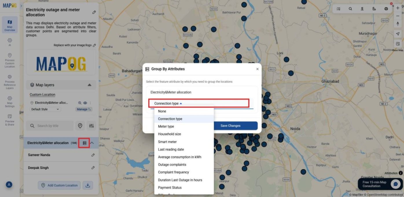 Group by attributes Shows group by attributes tool to segment and filter customers.