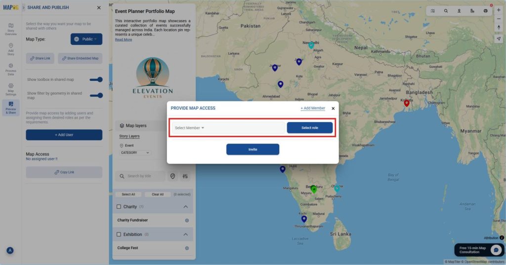 Select from the list of members added and role