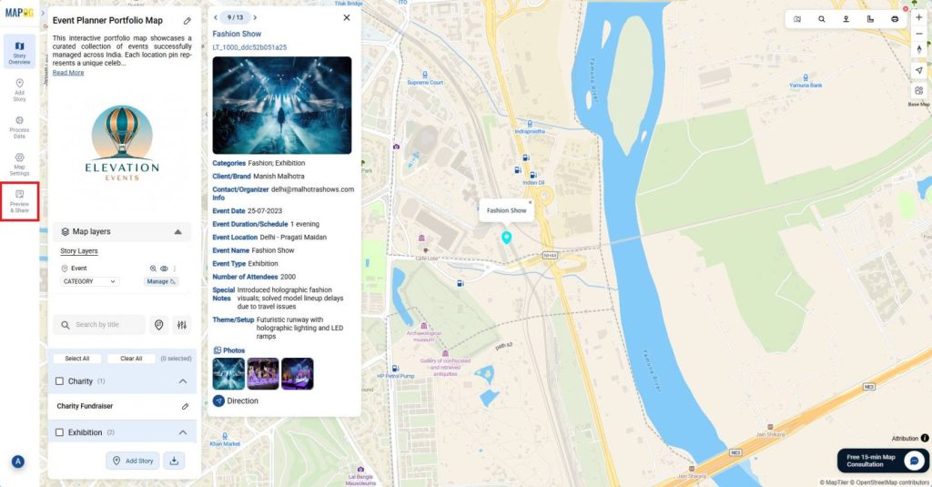 Preview and Share tab in MAPOG