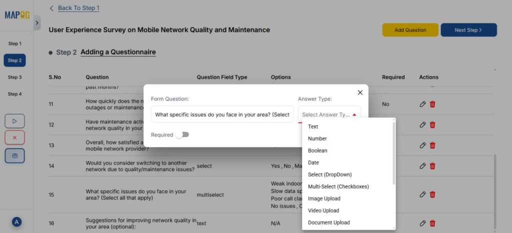 Create a questionnaire - customer data on map