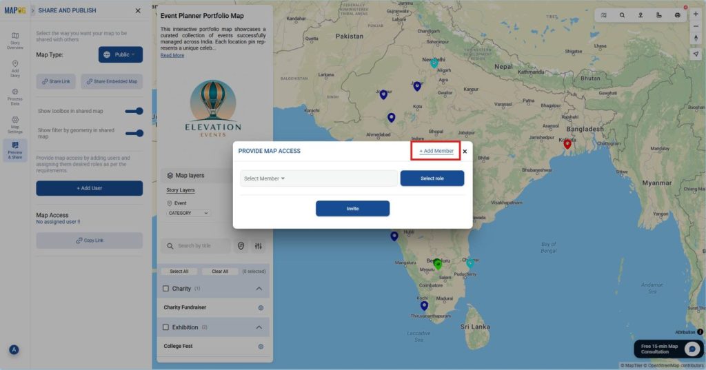 Adding users to a private map with email invitation