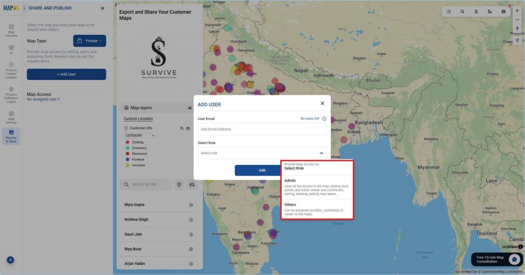 Click on Add User, then go to Add Member and input the email addresses of people you want to invite and assign roles