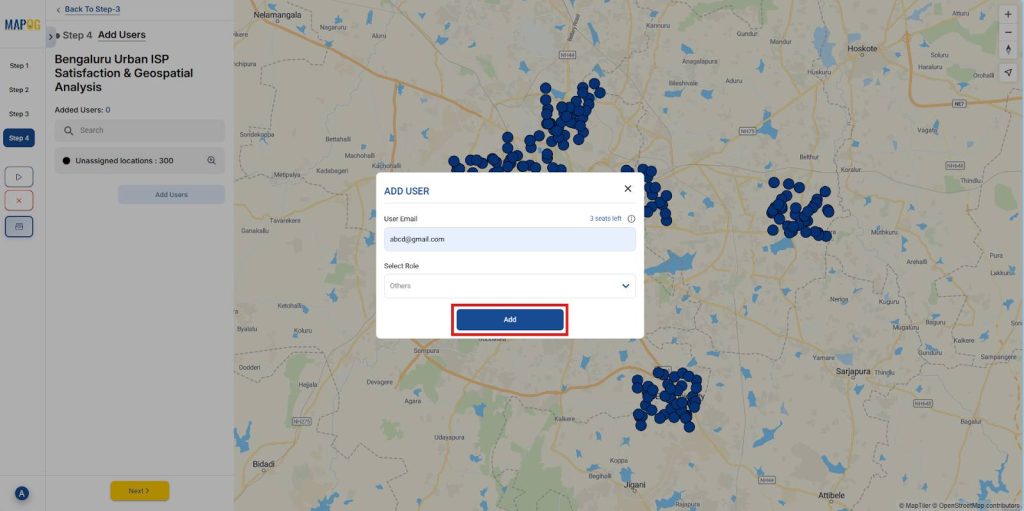 Adding team members and assigning roles in MAPOG to assign customer locations for survey.
