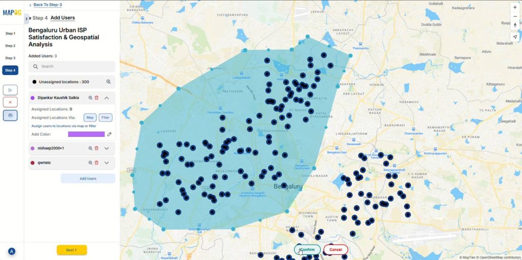Drawing polygons to assign customer locations to specific field team contributors.