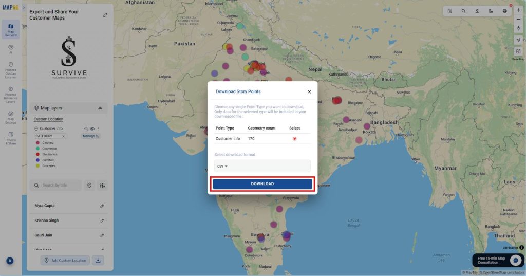Click the "Download" button to initiate the export process.