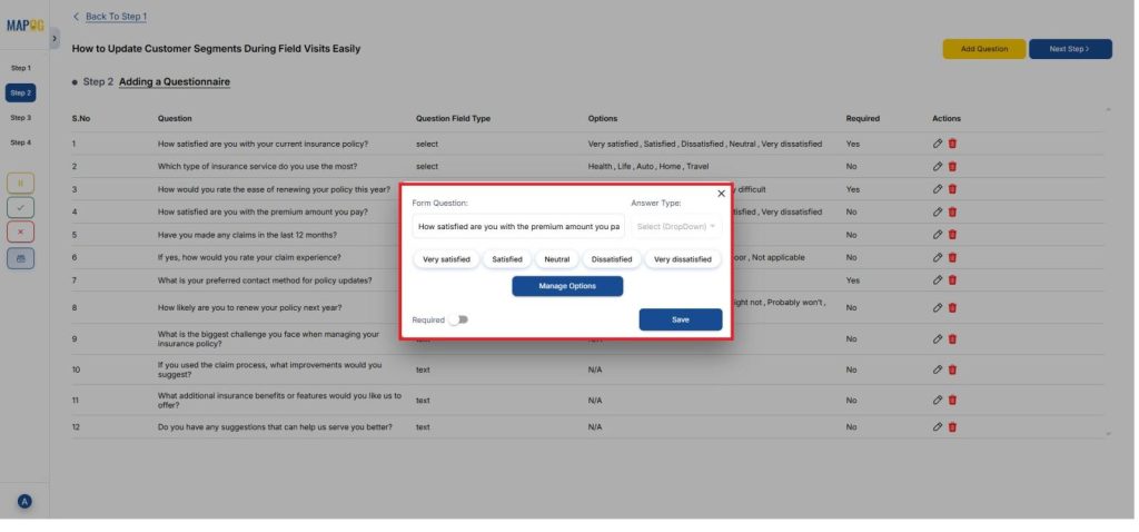 Add Questionnaire for Field Verification