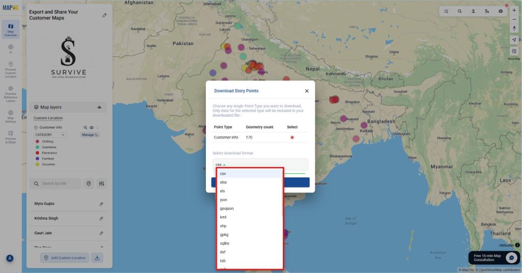 Choose your desired export format from the “Select download format” drop down.