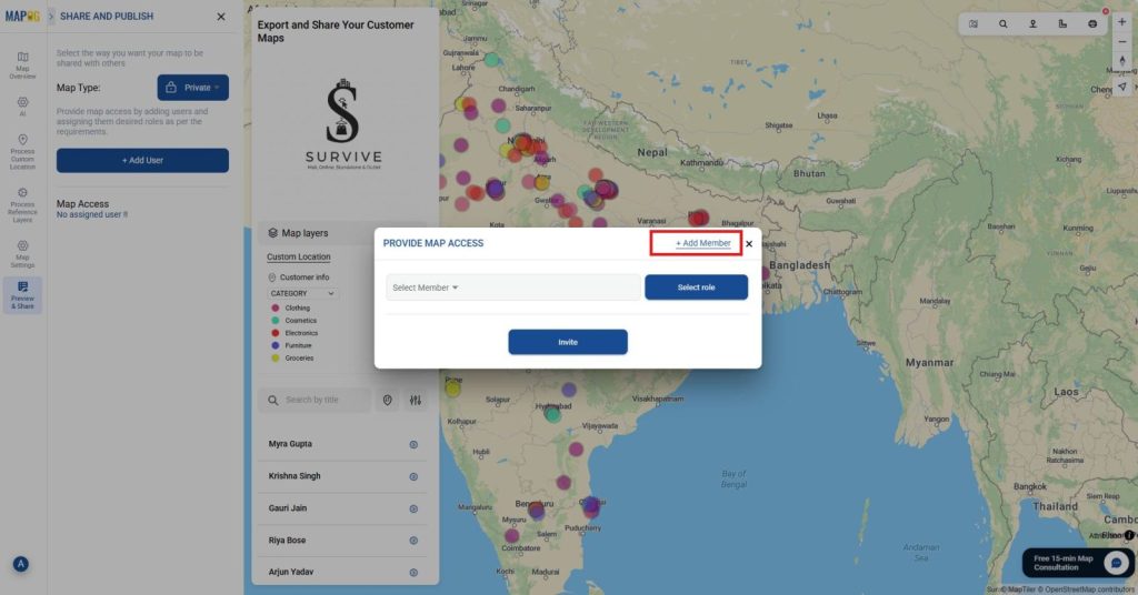 Click on Add User, then go to Add Member and input the email addresses of people you want to invite and assign role.