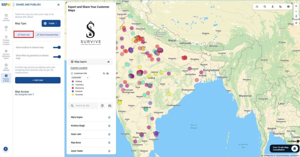 Click on "Share Link" to generate and copy a direct sharing link.