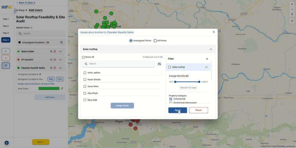 Location assignment using filter option in MAPOG before teams Add Notes and Important Information to Customer sites.